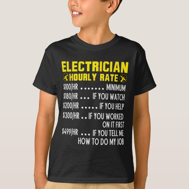 Funny Electrician Hourly Rate Pricing Chart  T-Shirt (Vorderseite)