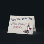 Funny Elegant Birthday Karte<br><div class="desc">Feiern Sie ihren besonderen Tag mit einer Touch von Spaß und Eleganz! Die Geburtstagskarte "Aged to Perfection" ist perfekt für Weinliebhaber, die wissen, dass das Leben (und die Geburtstage!) mit dem Alter nur noch besser wird. Mit einem spielerischen Weinthema und Platz für Ihre personalisierte Botschaft im Inneren, ist diese Karte...</div>