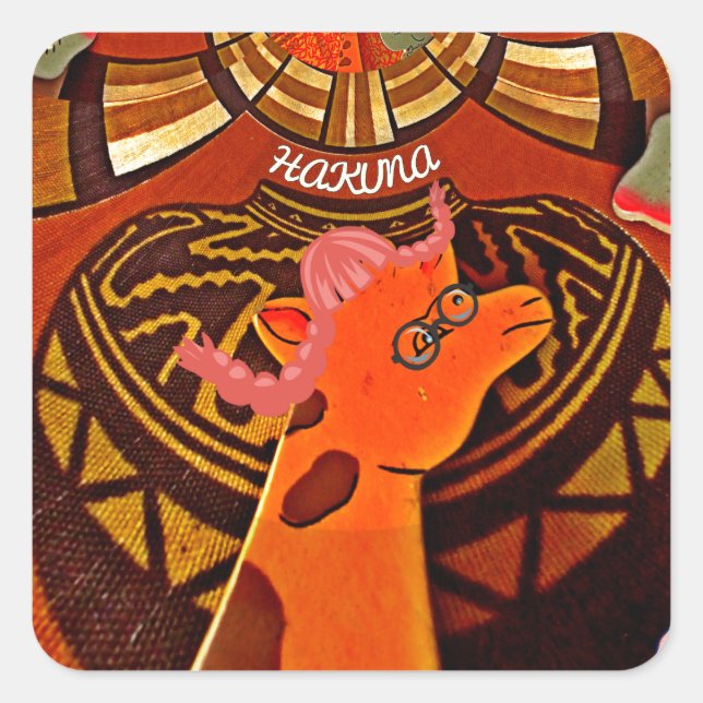Funny Elegant Giraffe Accessorized African Style Quadratischer Aufkleber (Vorderseite)