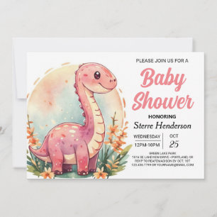 Funny Elegant Pink Dinosaur Girl Baby Shower Einladung