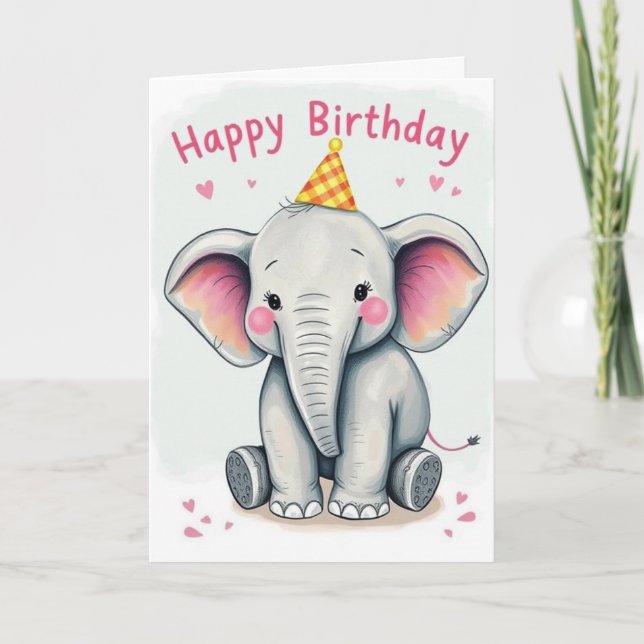 Funny Elephant Happy Birthday Card Karte (Vorderseite)
