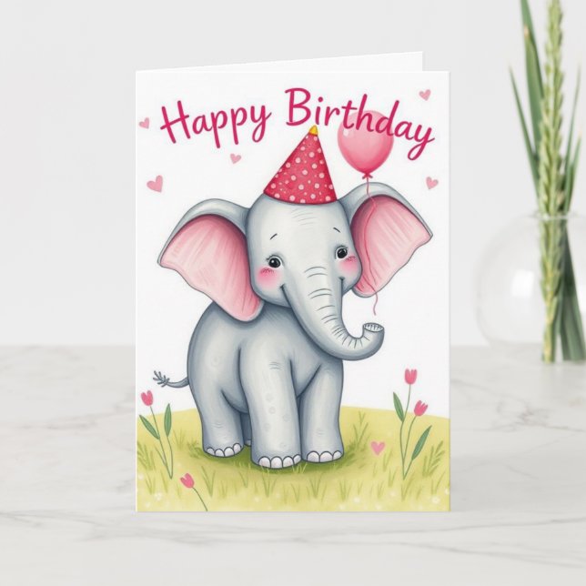 Funny Elephant Happy Birthday Card Karte (Vorderseite)