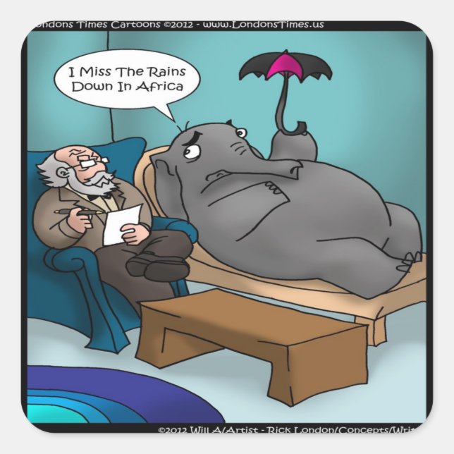 Funny Elephant in Therapie Karten T-Shirts Geschen Quadratischer Aufkleber (Vorderseite)