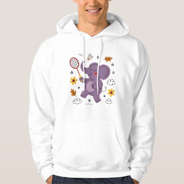 Funny elephant playing badminton for animals hoodie (Vorderseite)
