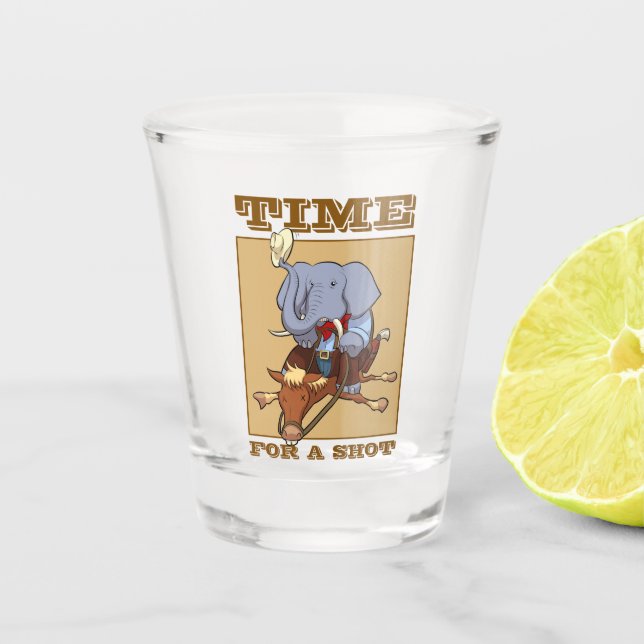 Funny Elephant Time For A Shot Cowboy Cartoon Schnapsglas (Vorderseite)