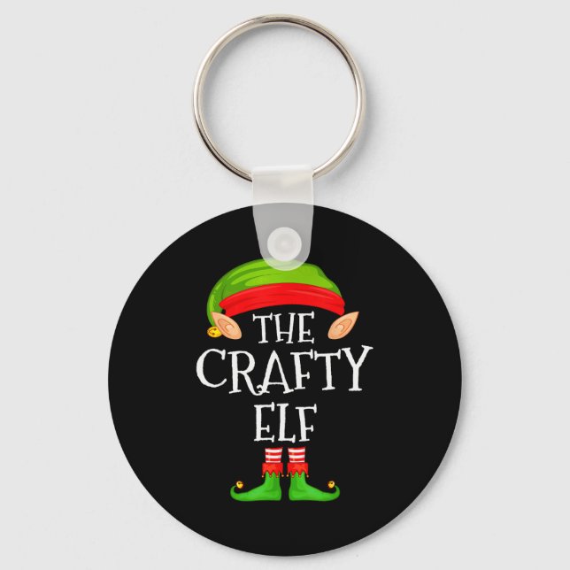 Funny Elf Family Christmas Crafty Elf Sweater Matc Schlüsselanhänger (Vorderseite)