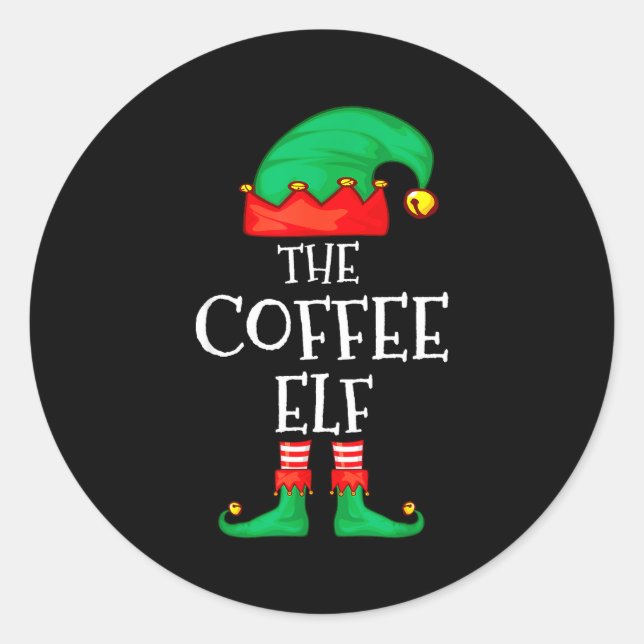 Funny Elf Family Christmas The Coffee Elf Sweater  Runder Aufkleber (Vorderseite)