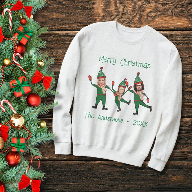 Funny Elf Family Foto Ugly Christmas Sweater Sweatshirt (Von Creator hochgeladen)
