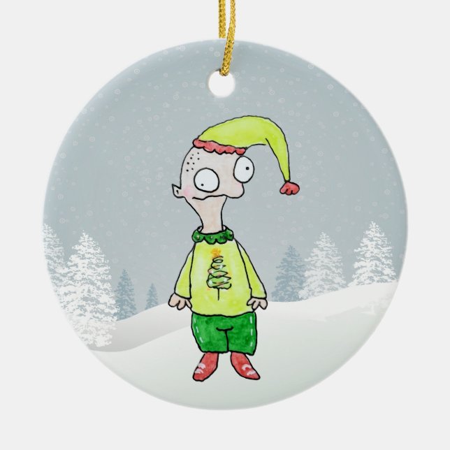 Funny Elf Keramik Ornament (Vorne)