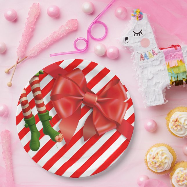 Funny Elf Legs Christmas | North Pole Mischief  Pappteller (Party)