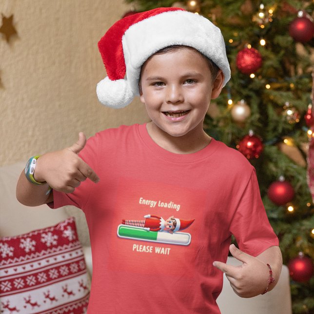 Funny Elf Loading Energy on Progress Bar T-Shirt (Von Creator hochgeladen)