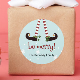Funny Elf Round Christmas Stickers