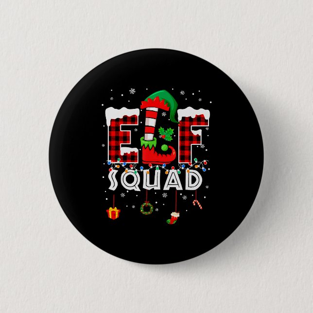 Funny Elf Squad Christmas Family Matching Pajamas  Button (Vorderseite)