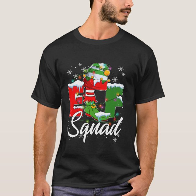Funny Elf Squad Christmas Tree Lights Xmas PJS Gir T-Shirt (Vorderseite)