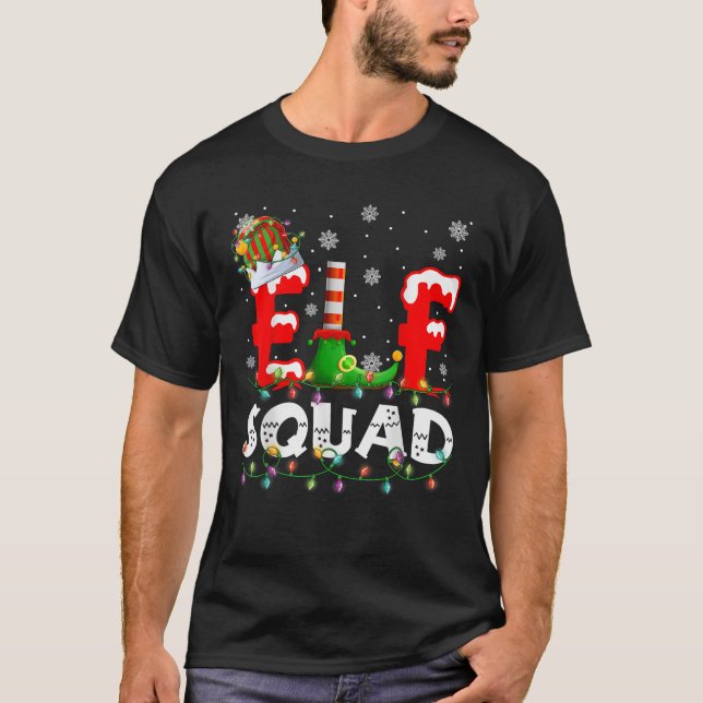 Funny Elf Squad Christmas Tree Lights Xmas PJS Gir T-Shirt (Vorderseite)