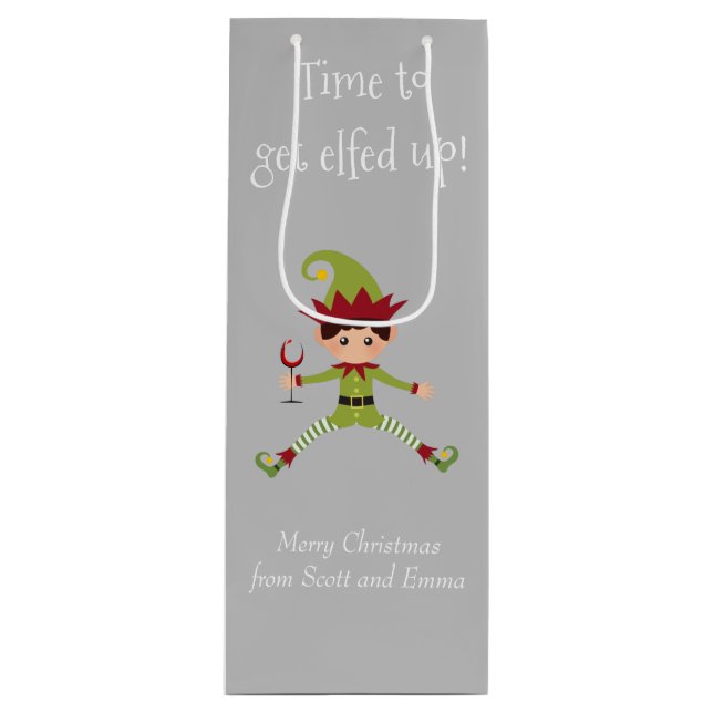Funny Elf Weihnachten Elfenbeinküche Geschenktüte Für Weinflaschen (Vorderseite)