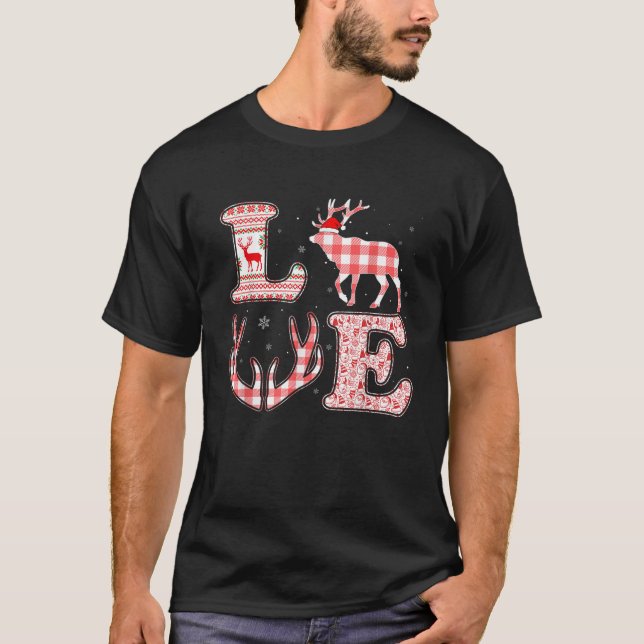 Funny Elk Lovers Xmas Red Plaid Reindeer Ugly Chri T-Shirt (Vorderseite)