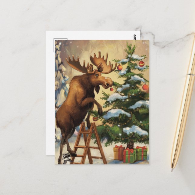 Funny Else Dekoriert den Weihnachtsbaum Postkarte (Vorderseite/Rückseite Beispiel)