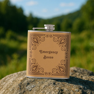 Funny Emergency Booze Add Your Text Pattern Border Flachmann