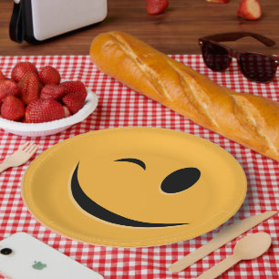 Funny Emoji Wink Smile Laugh Gelbes Gesicht Pappteller
