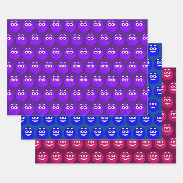 Funny Emoticon Faces gepolstertes Muster Geschenkpapier Set (Set)