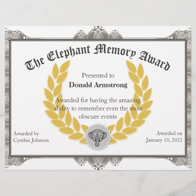 Funny Employee Award - Elephant Memory (Vorderseite)