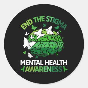 Funny End the Stigma Mental Health Awareness Green Runder Aufkleber