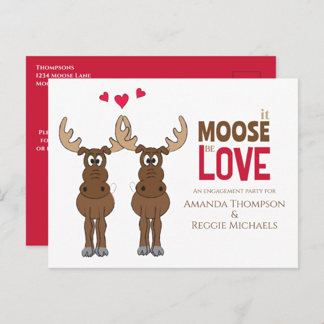 Funny Engagement Party Moose QR Code Facebook Postkarte (Vorne/Hinten)