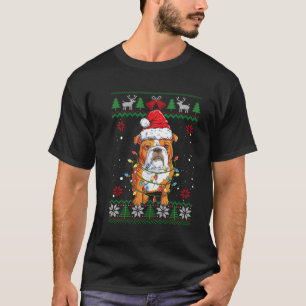 Funny English Bulldog Christmas Lights Ugly T-Shirt