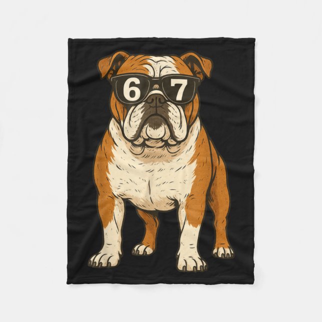 Funny English Bulldog Dog Sungles 67 Six Seven Mem Fleecedecke (Vorderseite)