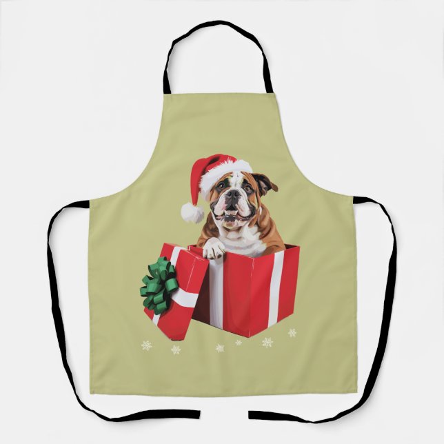 Funny English Bulldog Dog Tree Weihnachtsbeleuchtu Schürze (Vorderseite)