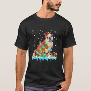 Funny English Bulldog Dog Tree Weihnachtsbeleuchtu T-Shirt