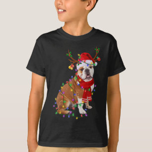 Funny English Bulldog Dog Tree Weihnachtsbeleuchtu T-Shirt
