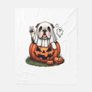 Funny English Bulldog Ghost Boo Halloween Womens M Fleecedecke
