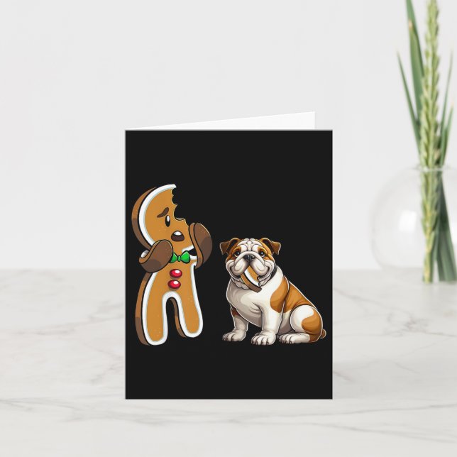 Funny English Bulldog Hund Biting Gingerbread Merr Karte (Vorderseite)