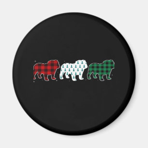 Funny English Bulldog Red Kariert Christmas Dog Li Magnet