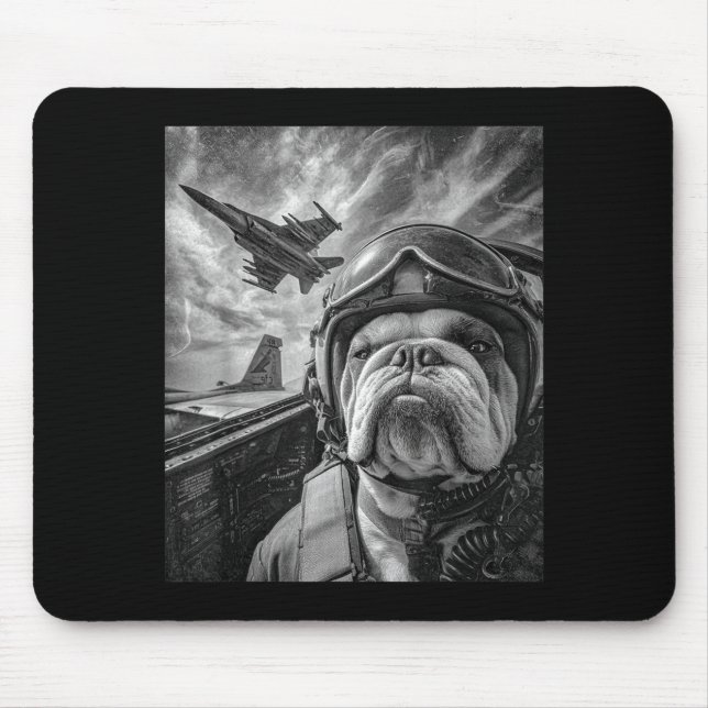 Funny English Bulldog Selfie Fighter Jet Lot Aviat Mousepad (Vorne)
