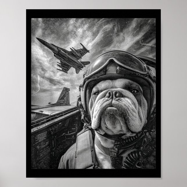 Funny English Bulldog Selfie Fighter Jet Lot Aviat Poster (Vorne)