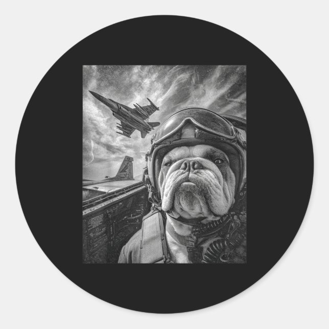 Funny English Bulldog Selfie Fighter Jet Lot Aviat Runder Aufkleber (Vorderseite)