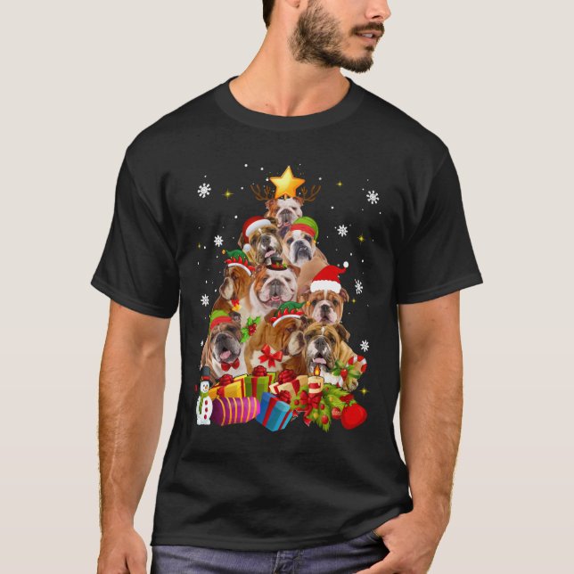 Funny English Bulldog Weihnachtsbaumgeschenke Xmas T-Shirt (Vorderseite)