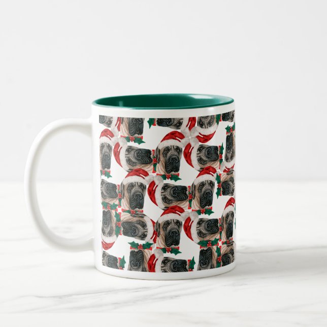 Funny English Mastiff Christmas Pattern Zweifarbige Tasse (Links)
