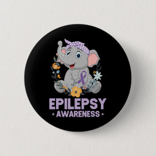 Funny Epilepsy Awareness Blume Elephant Ribbon 1 Button