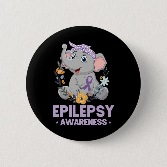Funny Epilepsy Awareness Blume Elephant Ribbon 1 Button (Vorderseite)