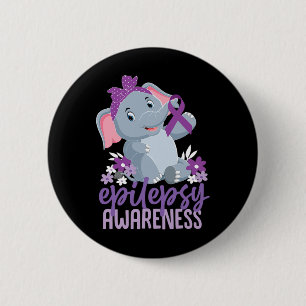 Funny Epilepsy Awareness Blume Elephant Ribbon Button