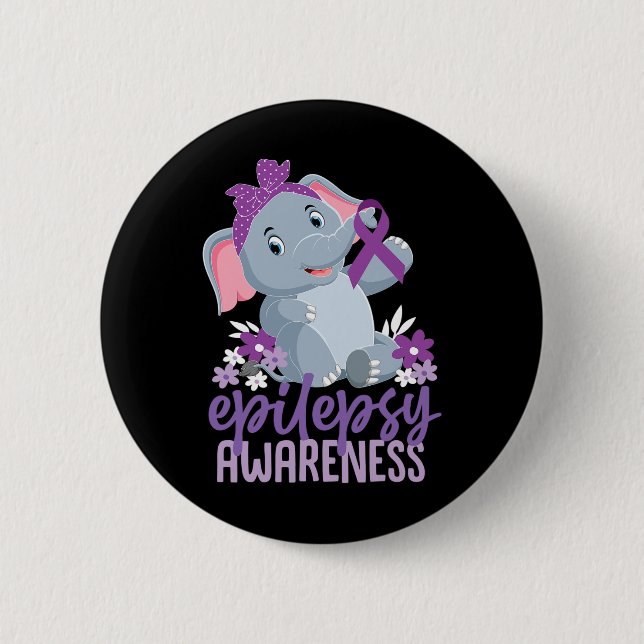 Funny Epilepsy Awareness Blume Elephant Ribbon Button (Vorderseite)