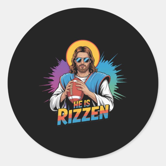 Funny er ist Rizzen Jesus Shirt Fußball Boys Kinde Runder Aufkleber (Vorderseite)