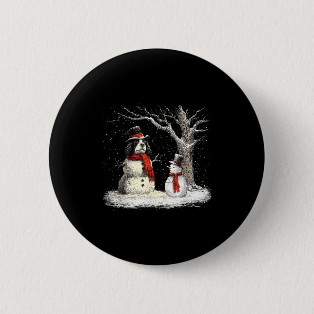 Funny Er Spaniel Dog In The Snow Tree Christmas Wi Button (Vorderseite)