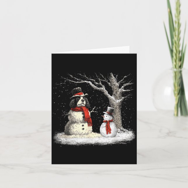 Funny Er Spaniel Dog In The Snow Tree Christmas Wi Karte (Vorderseite)