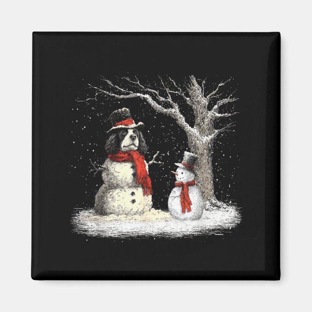 Funny Er Spaniel Dog In The Snow Tree Christmas Wi Magnet (Vorne)