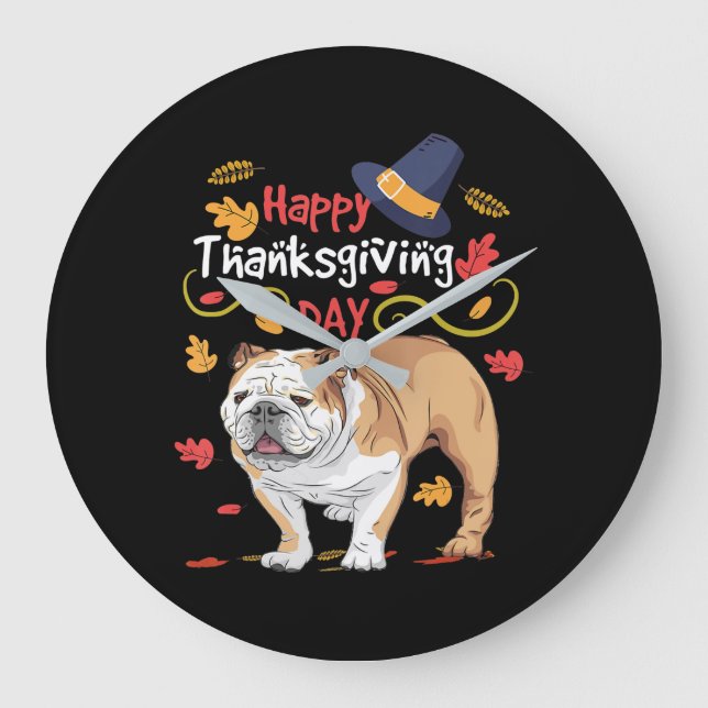 Funny Erntedank Geschenke für English Bulldog Große Wanduhr (Vorderseite)